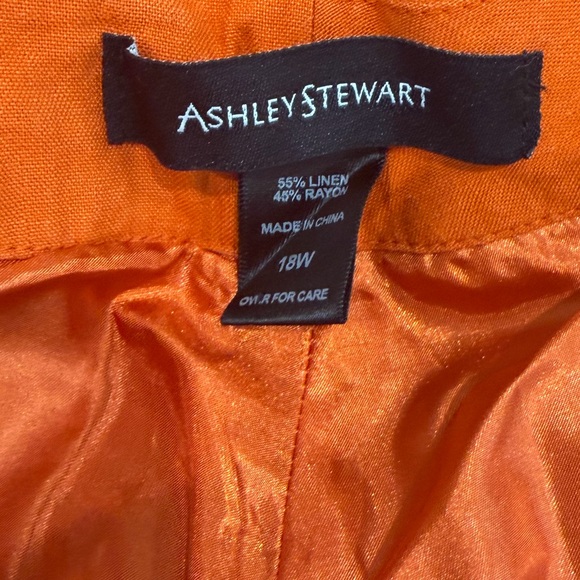 Ashley Stewart Women’s Plus Size Orange Linen-Blend Eyelet Wide Leg Pants 18W - Picture 2 of 7